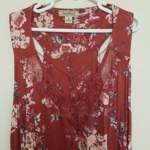 Lucky Brand Red Floral Print Tank Top | Size Small